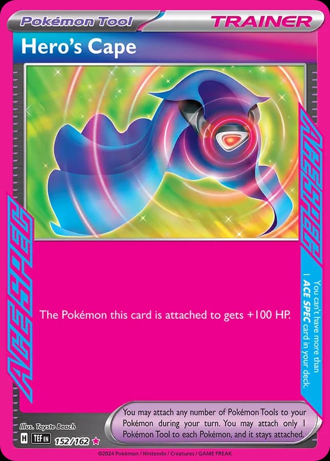 Пример ACE SPEC Rare Hero's Cape с розовой звездой редкости Pokemon