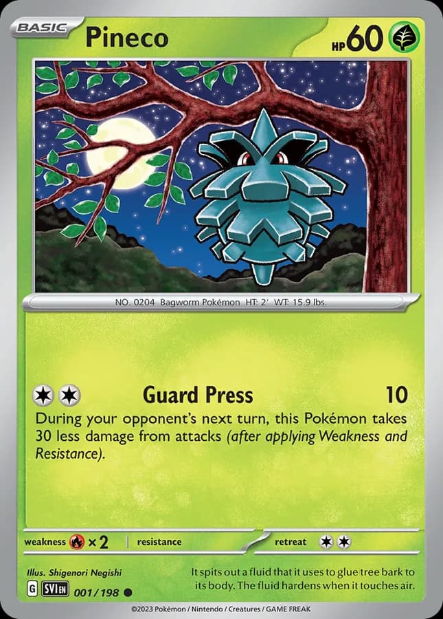 Пример Common карты Pokemon TCG Pineco с чёрным кругом редкости