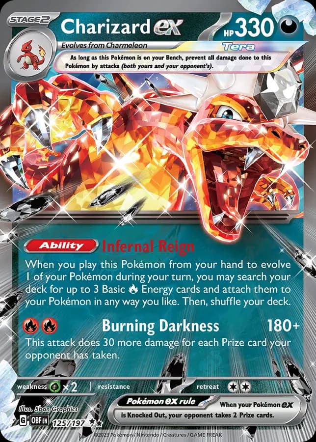 Пример Double Rare Charizard ex с двумя чёрными звёздами редкости Pokemon TCG