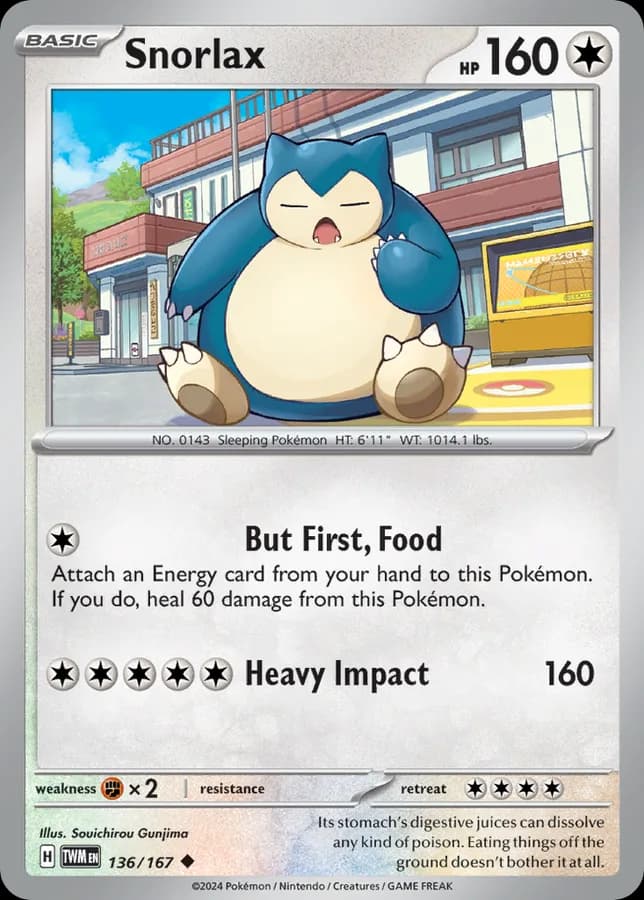 Пример Uncommon карты Pokemon TCG Snorlax с чёрным ромбом редкости