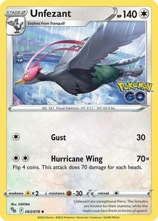 Unfezant — Pokémon TCG: Pokémon GO