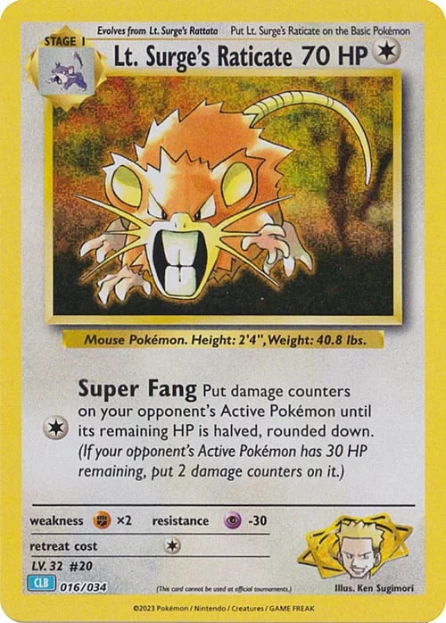 Lt. Surge's Raticate — Pokémon TCG Classic: Blastoise & Suicune ex Deck