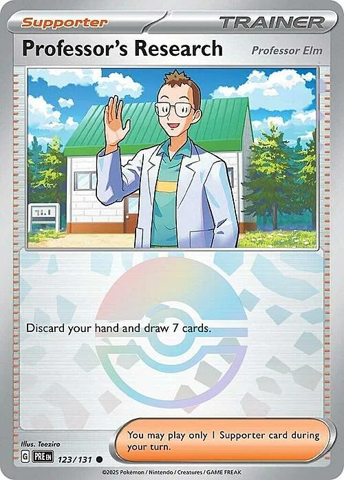 Professor's Research - Professor Elm — Prismatic Evolutions - Poké Ball Reverse Holo