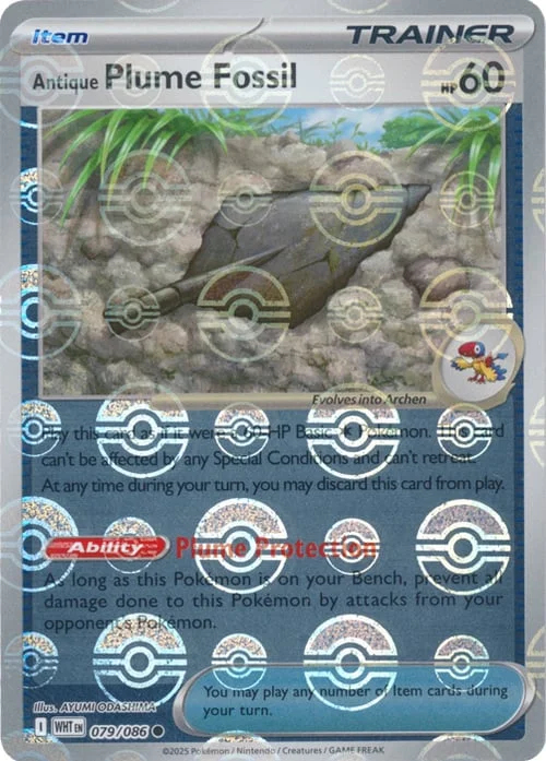 Antique Plume Fossil — White Flare - Poké Ball Reverse Holo
