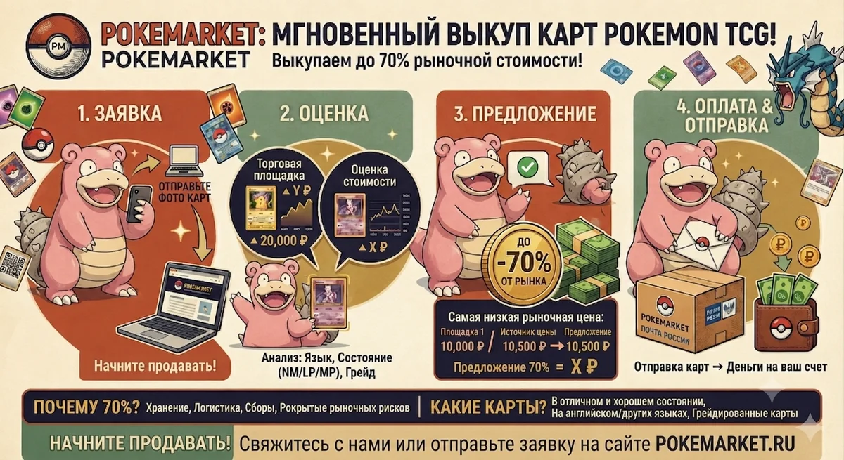 PokeMarket выкупает карты — до 70% рыночной стоимости